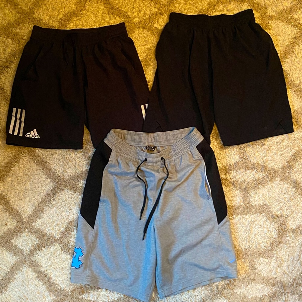 LOT OF 3 - Men’s L Tech Material Atheltic Shorts (1x Jordan, 2x Adidas)